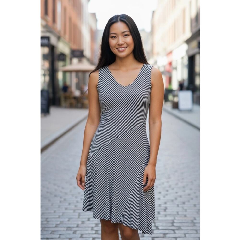 Soma Women’s Stripe Maritime Asymmetrical Hem Midi Dress Size M Blue White